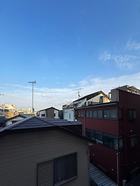 バルコニーからは、周囲に高い建物がない開放的な眺望が広がります。