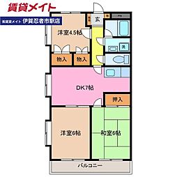 コスモスイン 3DKの間取図画像