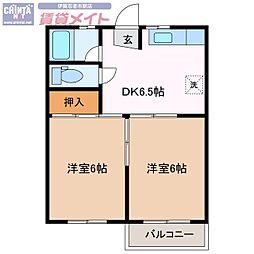 古川荘 2DKの間取図画像