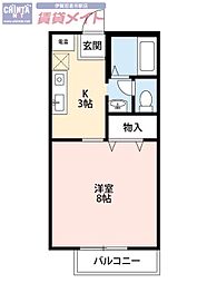 フローム・田B 1Kの間取図画像
