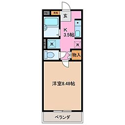 フリオフラッシュ 3階1Kの間取り