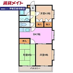 コスモスイン 3DKの間取図画像