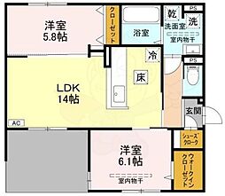D-residence下田部B 1階2LDKの間取り