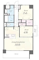 グランコート高槻 4階2LDKの間取り
