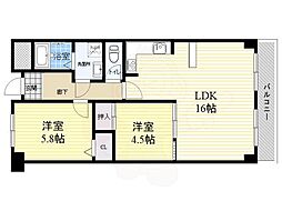 リアライズ高槻 4階2LDKの間取り