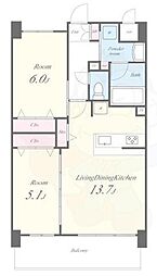 グランコート高槻 7階2LDKの間取り