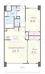 グランコート高槻 7階2LDKの間取り