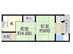 よすみコーポA棟 2Kの間取図画像