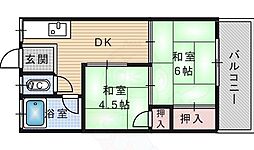 第2吉田文化 2DKの間取図画像