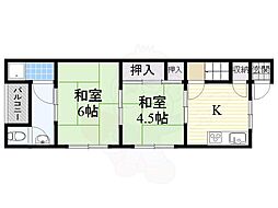 西畑ハイツ 2DKの間取図画像