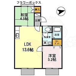 高井ハイツB棟 2LDKの間取図画像