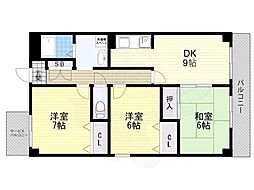 デセンシア寺西 3DKの間取図画像