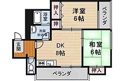 プリティーハウス 2DKの間取図画像