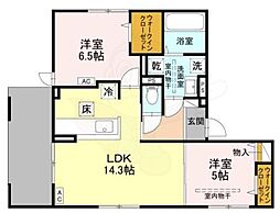 D-residence下田部B 1階2LDKの間取り