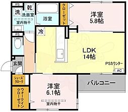 D-residence下田部B 2階2LDKの間取り