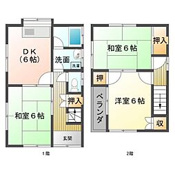 JR予讃線 宇和島駅 徒歩35分の賃貸一戸建て 3DKの間取り