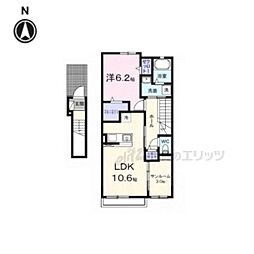 六条1丁目アパート 202 2階1LDKの間取り