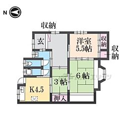 JR桜井線 京終駅 徒歩23分の賃貸一戸建て 1階3DKの間取り