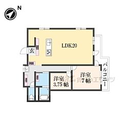 オルボス壱分 3階2LDKの間取り