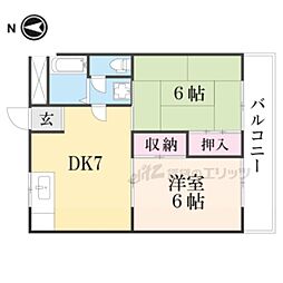 シャトレーハイツ光峰 2階2DKの間取り