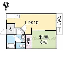 近鉄生駒線 南生駒駅 徒歩7分の賃貸アパート 2階1LDKの間取り