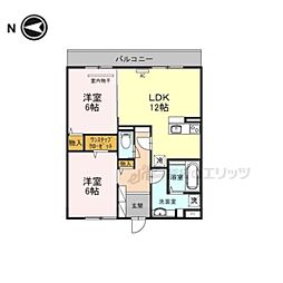 JR桜井線 京終駅 徒歩20分の賃貸アパート 2階2LDKの間取り