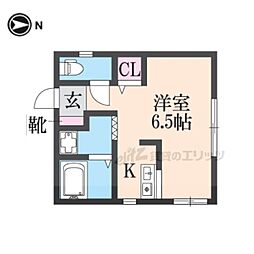 JR関西本線 奈良駅 徒歩8分の賃貸アパート 2階ワンルームの間取り