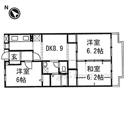 近鉄奈良線 生駒駅 徒歩10分の賃貸マンション 2階3DKの間取り