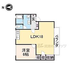 サンハイツ2号館 2階1LDKの間取り