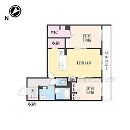 コティマヒルズ生駒 2階2LDKの間取り