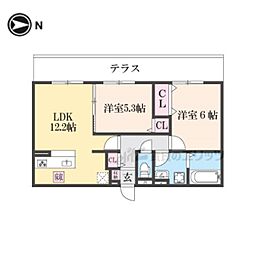 カーサ王寺 2LDKの間取図画像