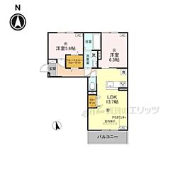 リジェール　イースト 3階2LDKの間取り