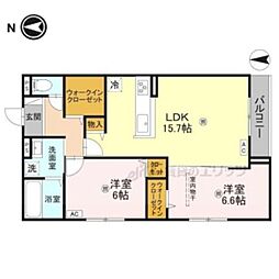 JR関西本線 奈良駅 徒歩10分の賃貸アパート 3階2LDKの間取り