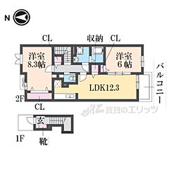 カーサ・フラン 2階2LDKの間取り