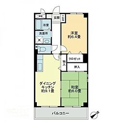 フィネス駒松 2DKの間取図画像