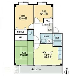 フォブール城南 3DKの間取図画像