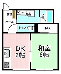 第8トーカンマンション白雲 1DKの間取図画像
