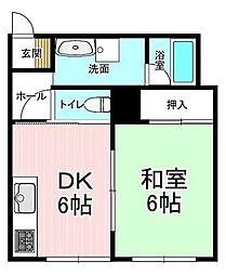 第8トーカンマンション白雲 1DKの間取図画像