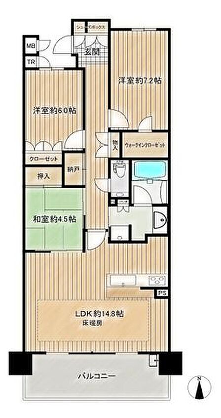 ◆床暖房完備の14帖以上広々リビング♪◆全居室収納付き♪◆南面ワイドバルコニー