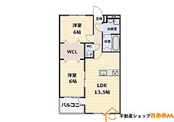 JR鹿児島本線 西牟田駅 4.7kmの賃貸マンション 2階2LDKの間取り