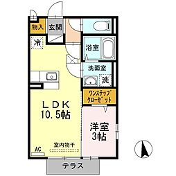 オリーヴァ東合川 1階1LDKの間取り