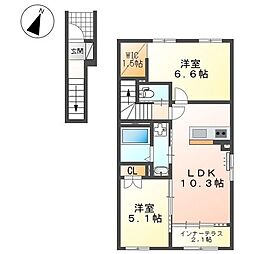 サクラヴィラージュ津福 2LDKの間取図画像