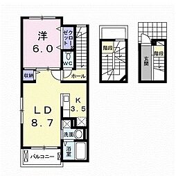 サウスウィンドII 3階1LDKの間取り