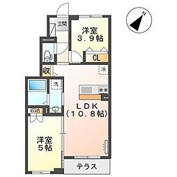 ソレイユ 1階2LDKの間取り