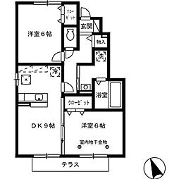 ウィズテリア B棟 1階2DKの間取り