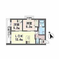 シャーメゾングレイス 2LDKの間取図画像