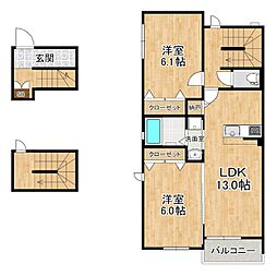 エクセラン朝妻 2LDKの間取図画像