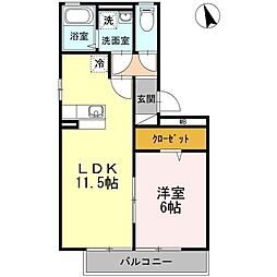 リーベB棟 1LDKの間取図画像