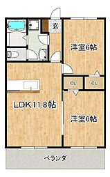 ポエムハイツ和泉 2LDKの間取図画像
