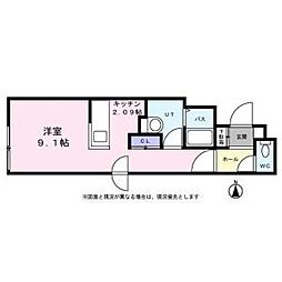 プレジール 2階1Kの間取り